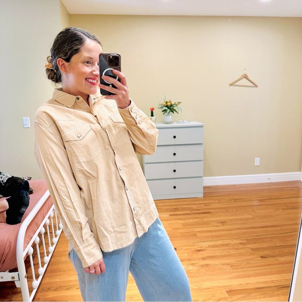 NWT THE GREAT. Pink Neutral Corduroy Western Button Down Long Sleeve 1 Small